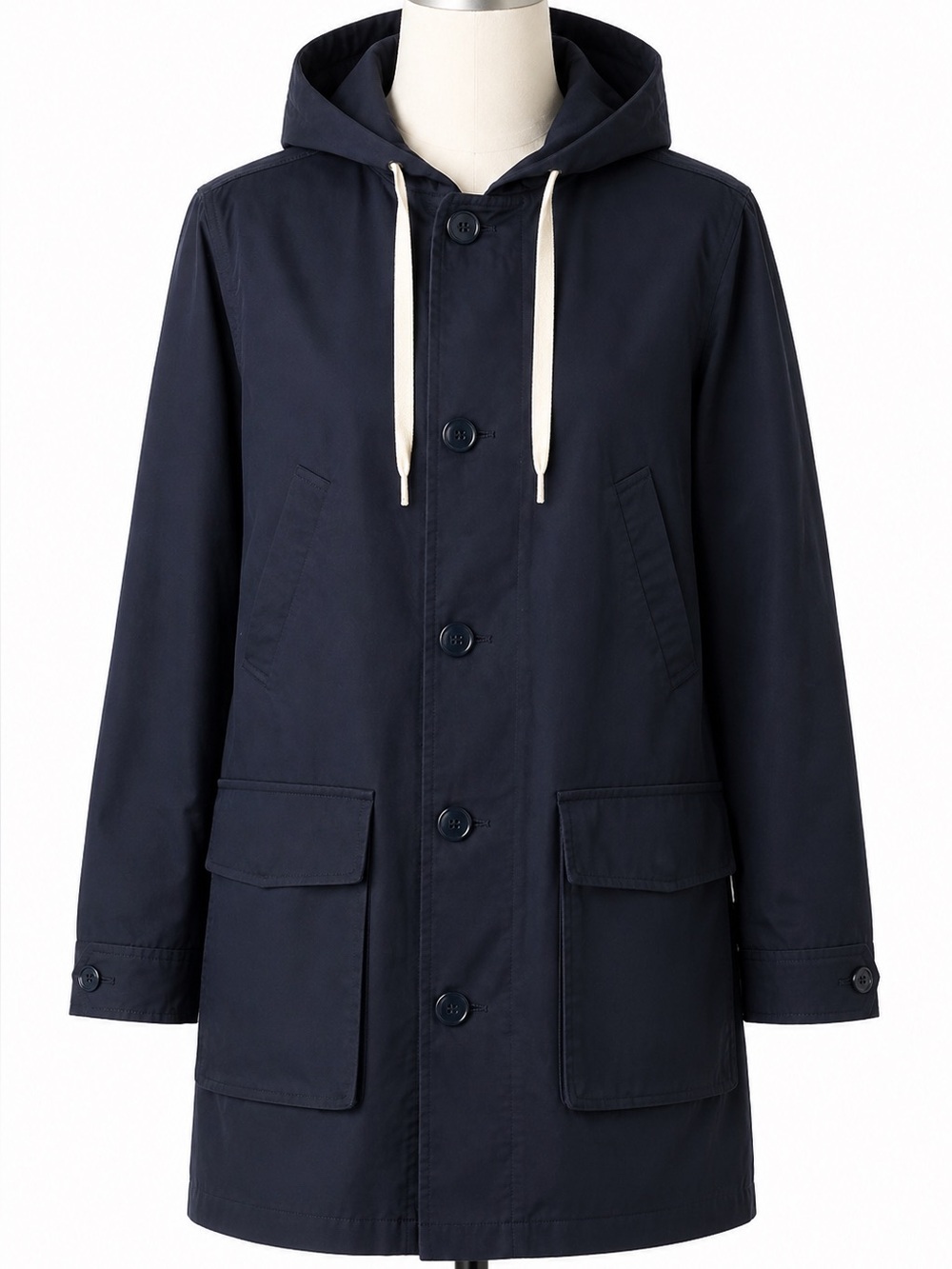 J. Crew Women’s Navy Blue Hooded Jacket With Zipper Button Closure. Size-Small